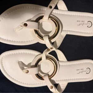Cartier White Sandals with Gold Rings